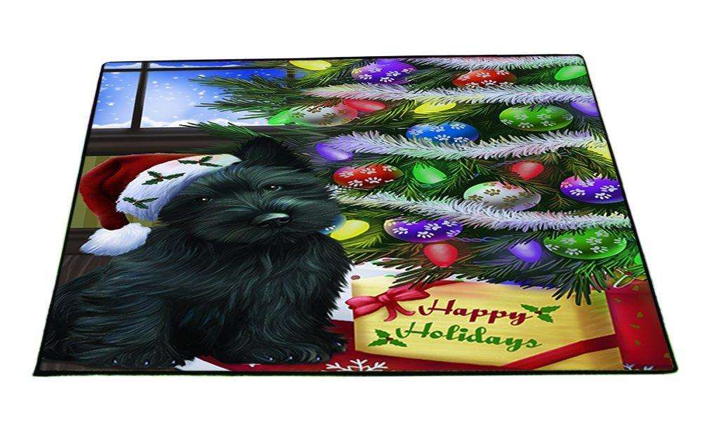 Christmas Happy Holidays Scottish Terrier Dog with Tree and Presents Indoor/Outdoor Floormat