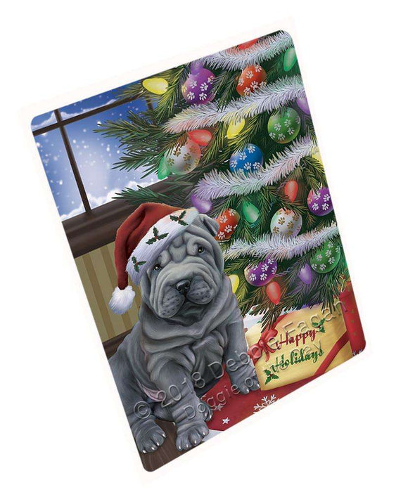 Christmas Happy Holidays Shar Pei Dog with Tree and Presents Blanket BLNKT102036