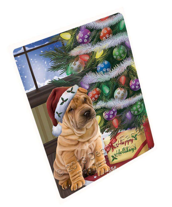 Christmas Happy Holidays Shar Pei Dog with Tree and Presents Blanket BLNKT102054