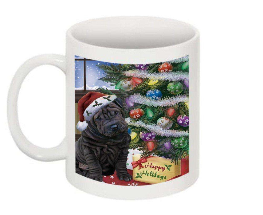 Christmas Happy Holidays Shar Pei Dog with Tree and Presents Mug CMG0068