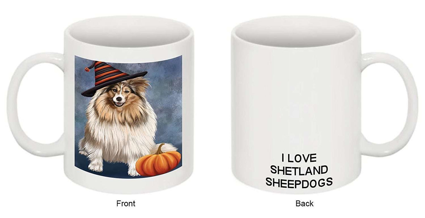Christmas Happy Holidays Shetland Sheepdog Adult Dog Wearing Witch Hat Mug CMG0676