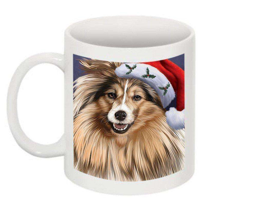 Christmas Happy Holidays Shetland Sheepdog Wearing Santa Hat Mug CMG0038