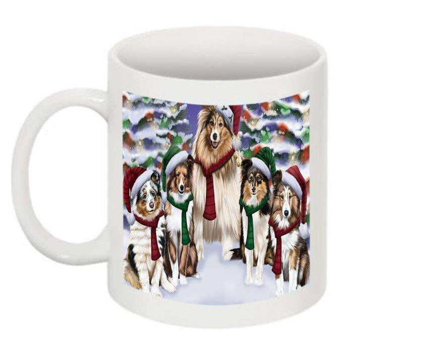 Christmas Happy Holidays Shetland Sheepdogs Family Portrait Mug CMG0146