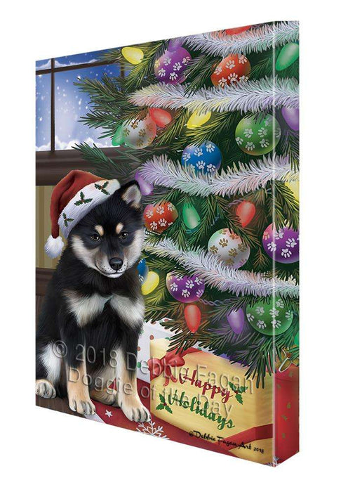 Christmas Happy Holidays Shiba Inu Dog with Tree and Presents Canvas Print Wall Art Décor CVS102590