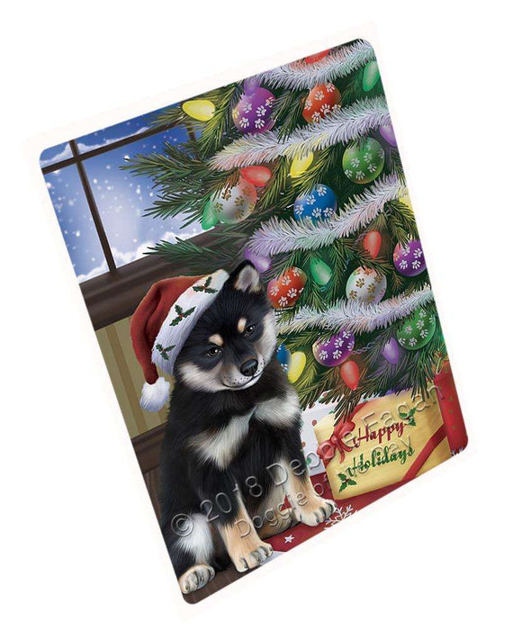 Christmas Happy Holidays Shiba Inu Dog with Tree and Presents Cutting Board C66024