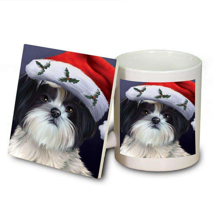Christmas Happy Holidays Shih Tzu Dog Wearing Santa Hat Mug and Coaster Set MUC0013