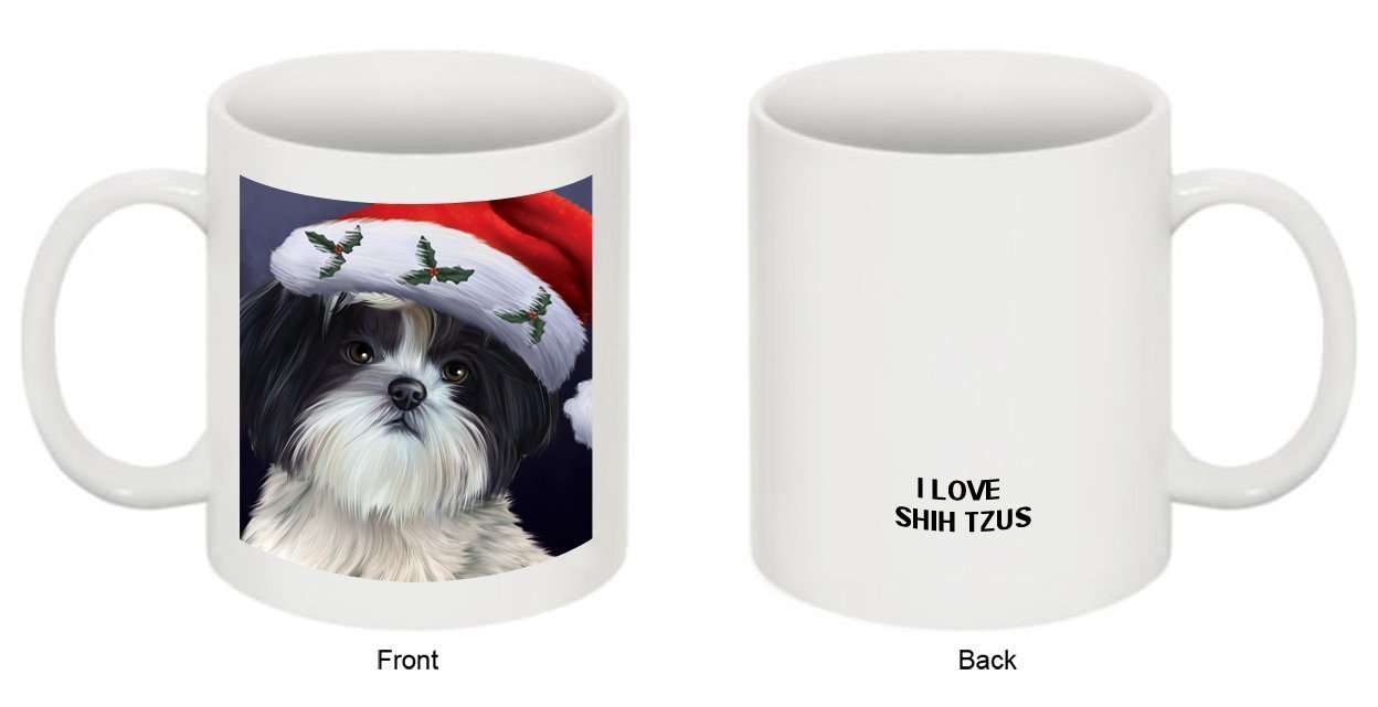 Christmas Happy Holidays Shih Tzu Dog Wearing Santa Hat Mug CMG0013