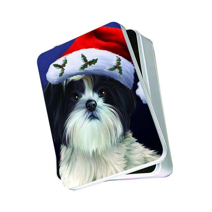 Christmas Happy Holidays Shih Tzu Dog Wearing Santa Hat Photo Storage Tin PTIN0013