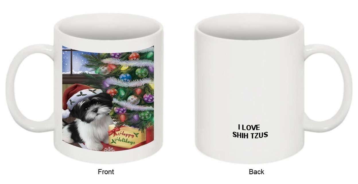 Christmas Happy Holidays Shih Tzu Dog with Tree and Presents Mug CMG0105