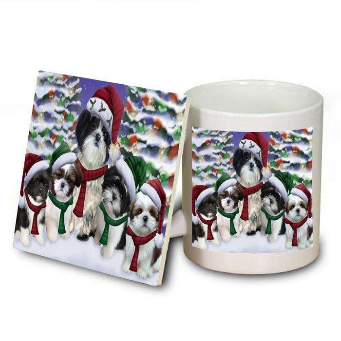 Christmas Happy Holidays Shih Tzu Dogs Family Portrait Mug and Coaster Set MUC0021