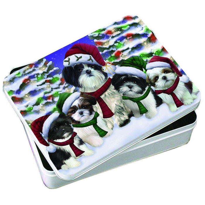 Christmas Happy Holidays Shih Tzu Dogs Family Portrait Photo Storage Tin PTIN0021