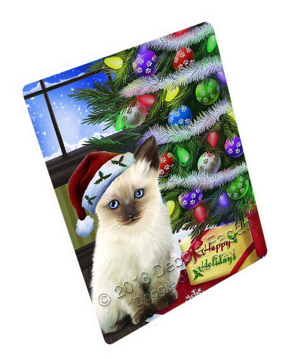 Christmas Happy Holidays Siamese Cat with Tree and Presents Blanket BLNKT98580