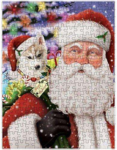 Christmas Happy Holidays Siberian Huskies Dog with Tree and Presents Puzzle with Photo Tin