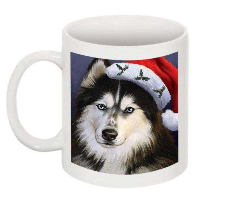 Christmas Happy Holidays Siberian Husky Dog Wearing Santa Hat Mug CMG0039
