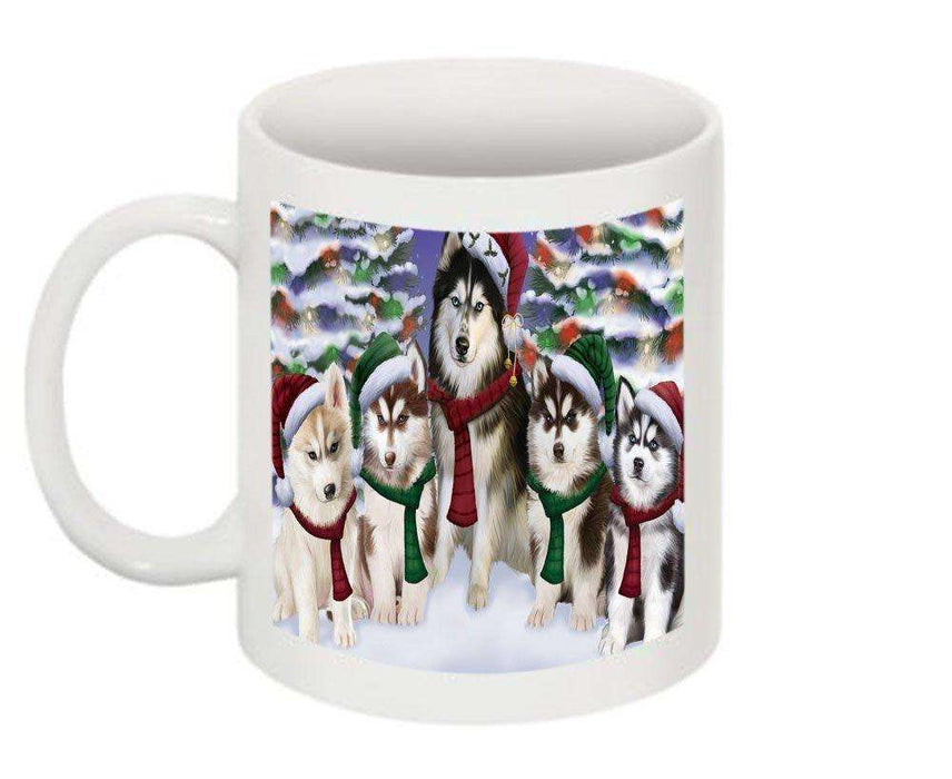 Christmas Happy Holidays Siberian Husky Dogs Family Portrait Mug CMG0147
