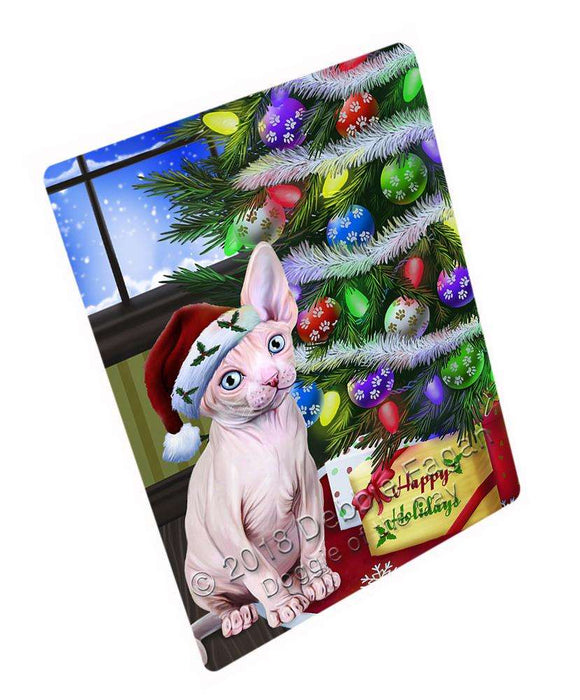 Christmas Happy Holidays Sphynx Cat with Tree and Presents Blanket BLNKT98589