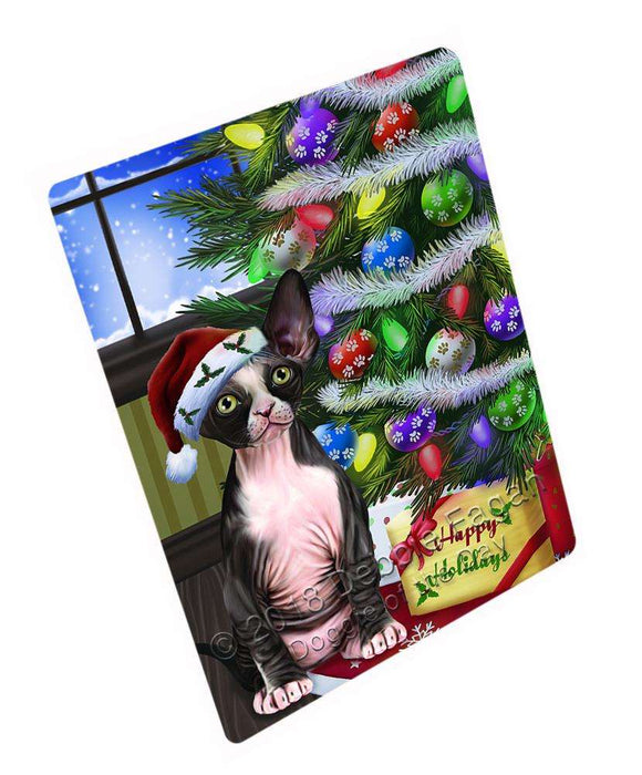 Christmas Happy Holidays Sphynx Cat with Tree and Presents Blanket BLNKT98598