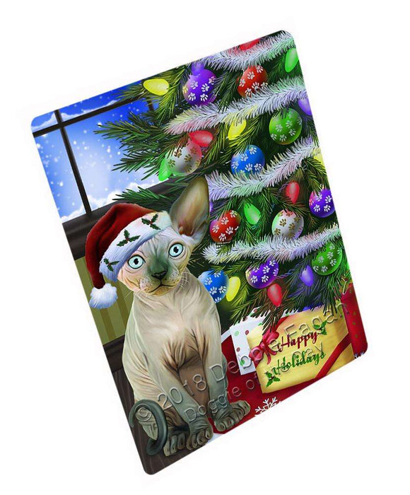 Christmas Happy Holidays Sphynx Cat with Tree and Presents Blanket BLNKT98607