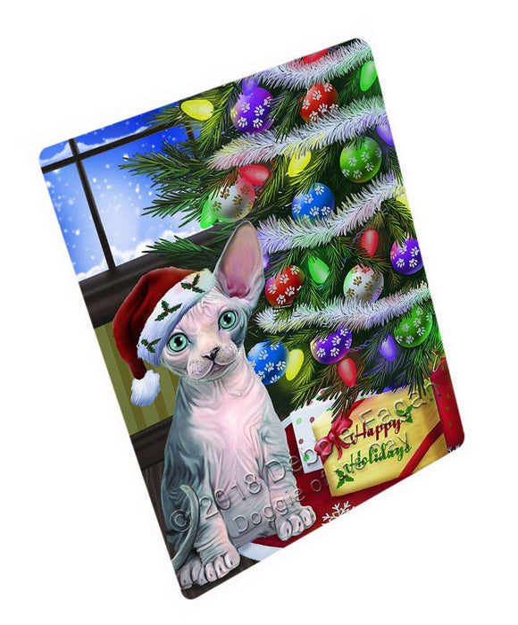 Christmas Happy Holidays Sphynx Cat with Tree and Presents Blanket BLNKT98616