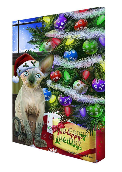 Christmas Happy Holidays Sphynx Cat with Tree and Presents Canvas Print Wall Art Décor CVS99116