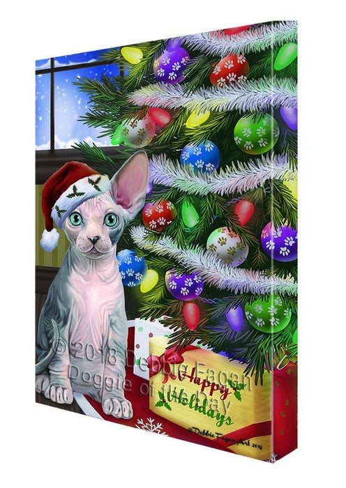 Christmas Happy Holidays Sphynx Cat with Tree and Presents Canvas Print Wall Art Décor CVS99125