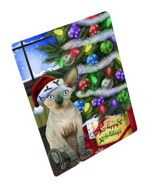 Christmas Happy Holidays Sphynx Cat with Tree and Presents Large Refrigerator / Dishwasher Magnet RMAG81726