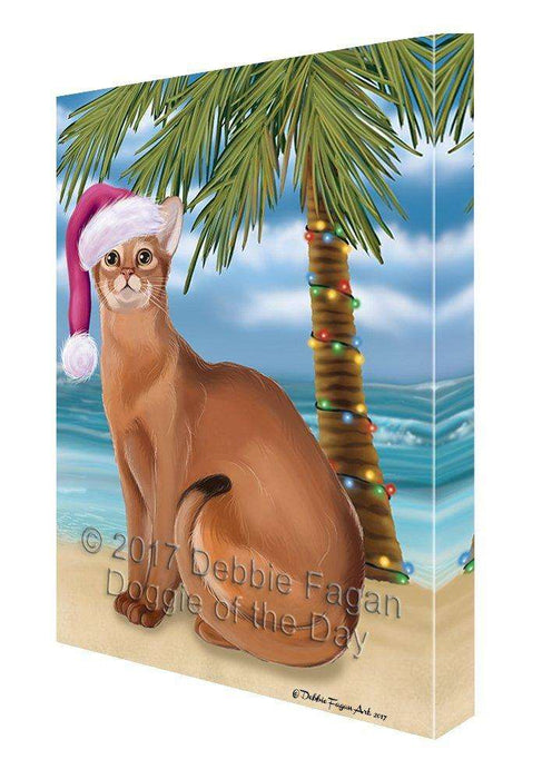 Christmas Happy Holidays Summer Time Abyssinian Cat Beach Print on Canvas Wall Art CVS12787