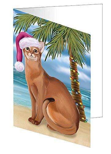 Christmas Happy Holidays Summer Time Abyssinian Cat on Beach Handmade Artwork Assorted Pets Greeting Cards and Note Cards with Envelopes for All Occasions and Holiday Seasons GCD1825