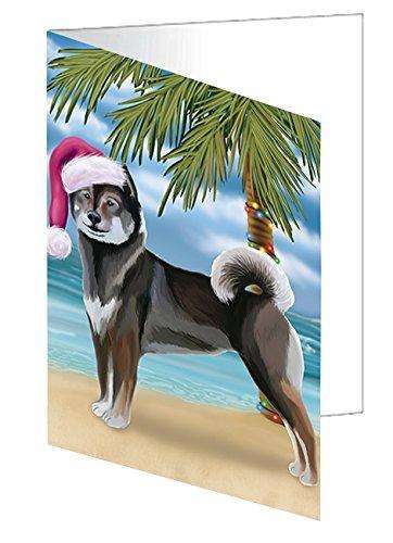Christmas Happy Holidays Summer Time Aiku Dog on Beach Handmade Artwork Assorted Pets Greeting Cards and Note Cards with Envelopes for All Occasions and Holiday Seasons GCD1830