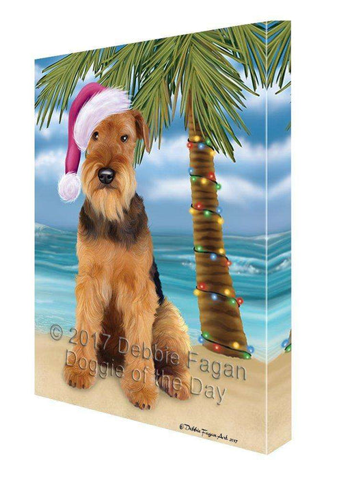 Christmas Happy Holidays Summer Time Airedale Beach Dog Print on Canvas Wall Art CVS1359