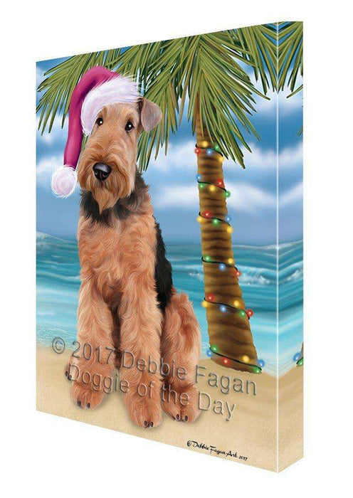 Christmas Happy Holidays Summer Time Airedale Dog Print on Canvas Wall Art CVS1350
