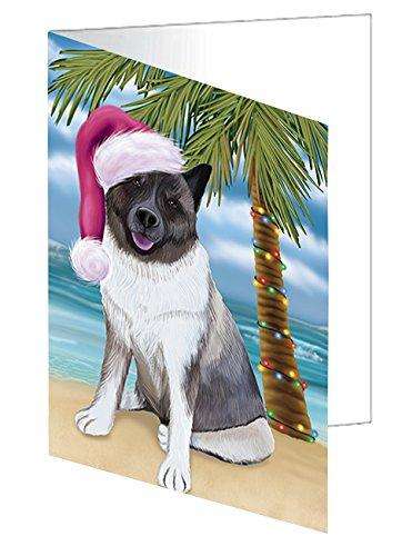 Christmas Happy Holidays Summer Time Akita Dog on Beach Handmade Artwork Assorted Pets Greeting Cards and Note Cards with Envelopes for All Occasions and Holiday Seasons GCD1835