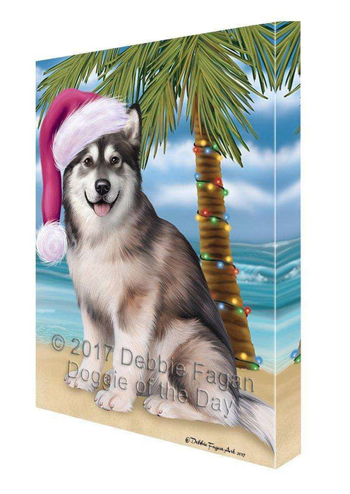 Christmas Happy Holidays Summer Time Alaskan Malamute Beach Adult Dog Print on Canvas Wall Art CVS1314