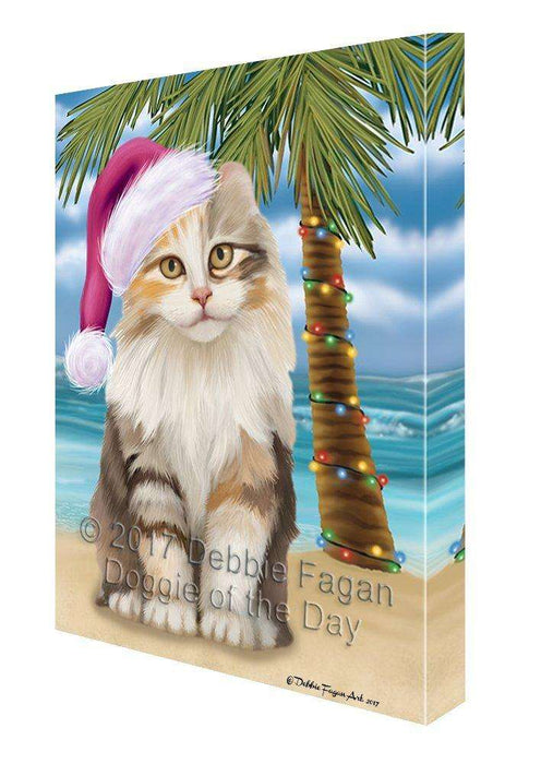 Christmas Happy Holidays Summer Time American Curl Cat Beach Print on Canvas Wall Art CVS1368