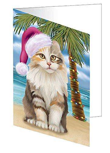 Christmas Happy Holidays Summer Time American Curl Cat on Beach Handmade Artwork Assorted Pets Greeting Cards and Note Cards with Envelopes for All Occasions and Holiday Seasons GCD1920