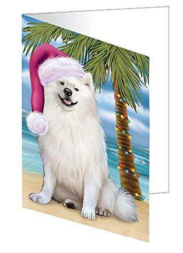 Christmas Happy Holidays Summer Time American Eskimo Adult Dog on Beach Handmade Artwork Assorted Pets Greeting Cards and Note Cards with Envelopes for All Occasions and Holiday Seasons GCD1850
