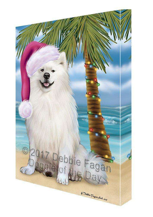 Christmas Happy Holidays Summer Time American Eskimo Beach Adult Dog Print on Canvas Wall Art CVS1341