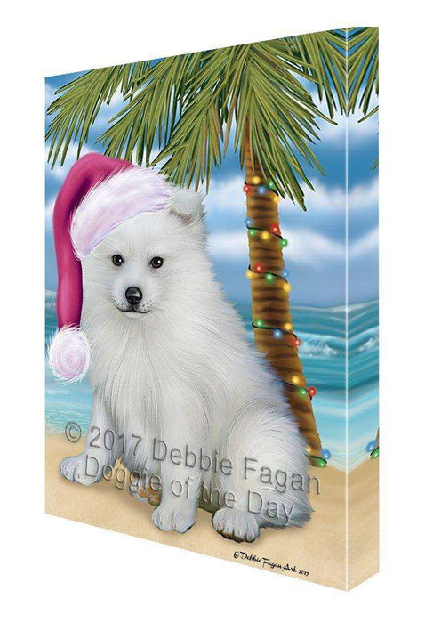 Christmas Happy Holidays Summer Time American Eskimo Beach Puppy Print on Canvas Wall Art CVS1197