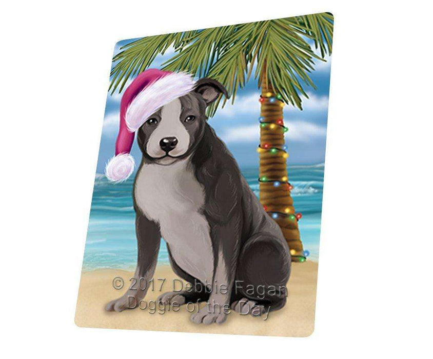 Christmas Happy Holidays Summer Time American Staffordshire Dog on Beach Wearing Santa Hat Cutting Board CUTB486