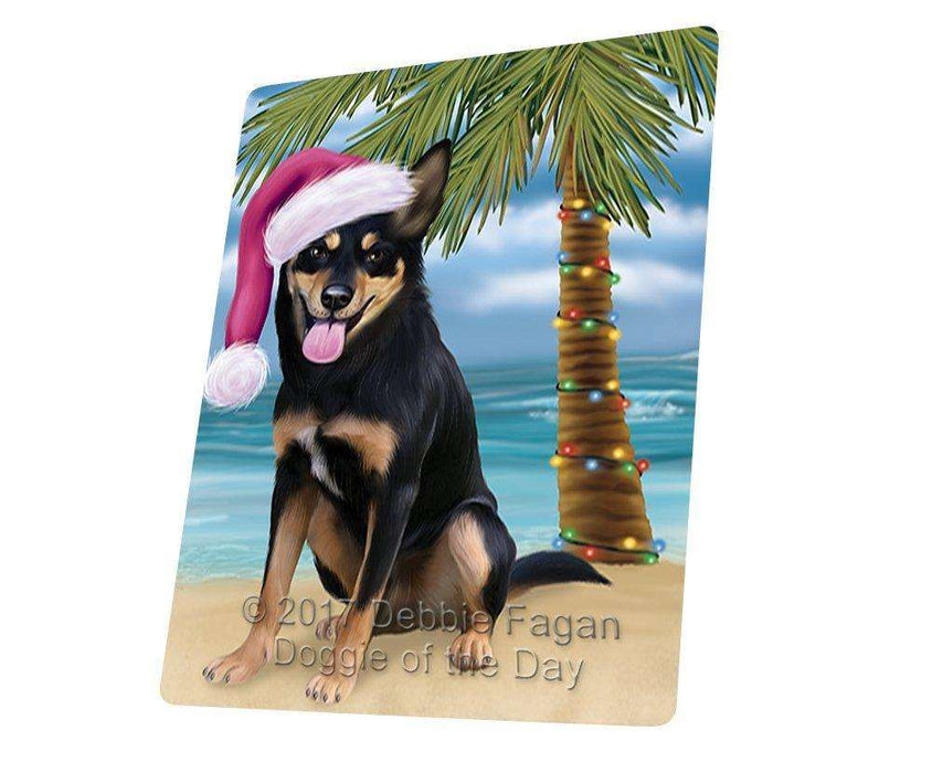 Christmas Happy Holidays Summer Time Australian Kelpie Adult Dog on Beach Wearing Santa Hat Cutting Board CUTB420