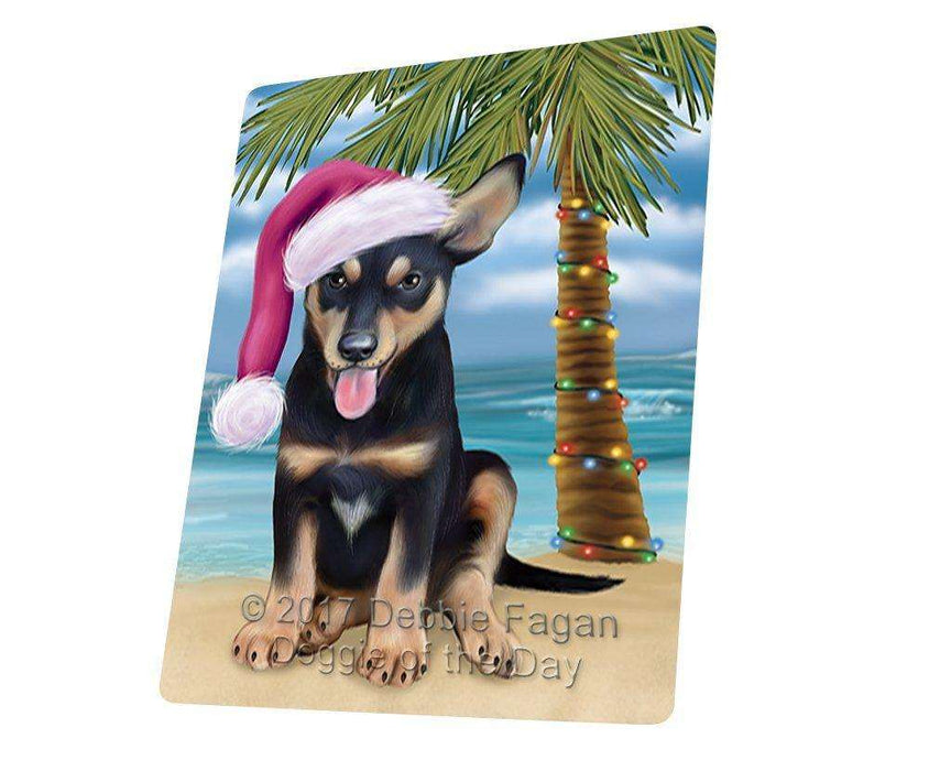 Christmas Happy Holidays Summer Time Australian Kelpie Puppy on Beach Wearing Santa Hat Cutting Board CUTB423