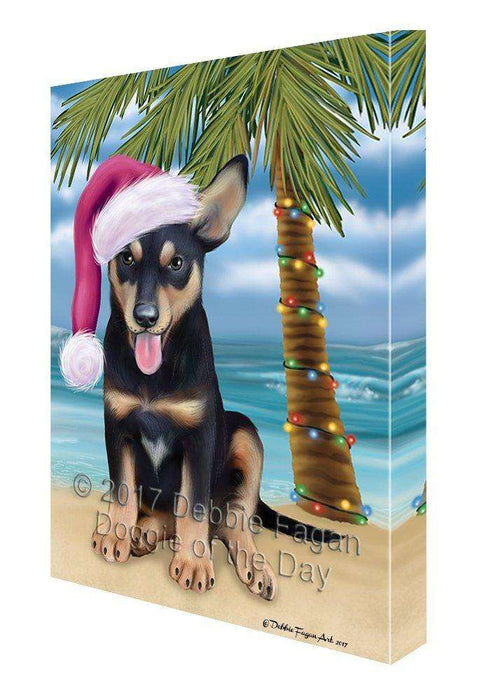 Christmas Happy Holidays Summer Time Australian Kelpies Beach Puppy Print on Canvas Wall Art CVS1224