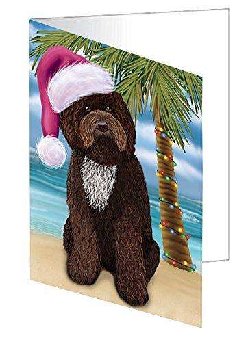 Christmas Happy Holidays Summer Time Barbet Dog on Beach Handmade Artwork Assorted Pets Greeting Cards and Note Cards with Envelopes for All Occasions and Holiday Seasons GCD1935