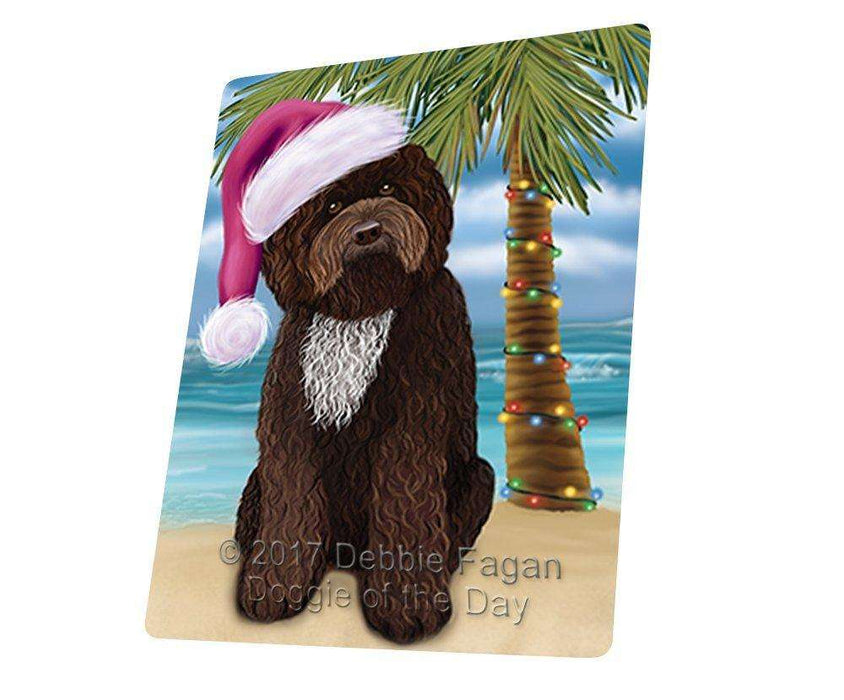 Christmas Happy Holidays Summer Time Barbet Dog on Beach Wearing Santa Hat Cutting Board CUTB489