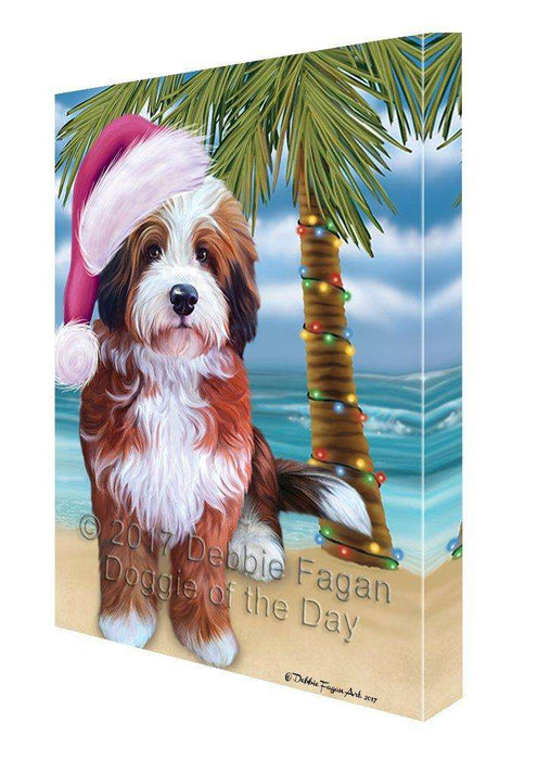 Christmas Happy Holidays Summer Time Bernedoodle Beach Dog Print on Canvas Wall Art CVS1404