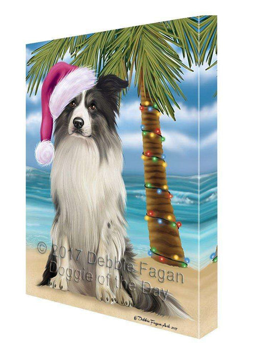 Christmas Happy Holidays Summer Time Border Collie Beach Dog Print on Canvas Wall Art CVS1422