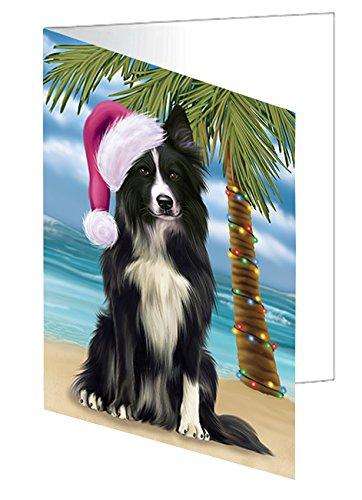 Christmas Happy Holidays Summer Time Border Collie Dog on Beach Handmade Artwork Assorted Pets Greeting Cards and Note Cards with Envelopes for All Occasions and Holiday Seasons GCD1945