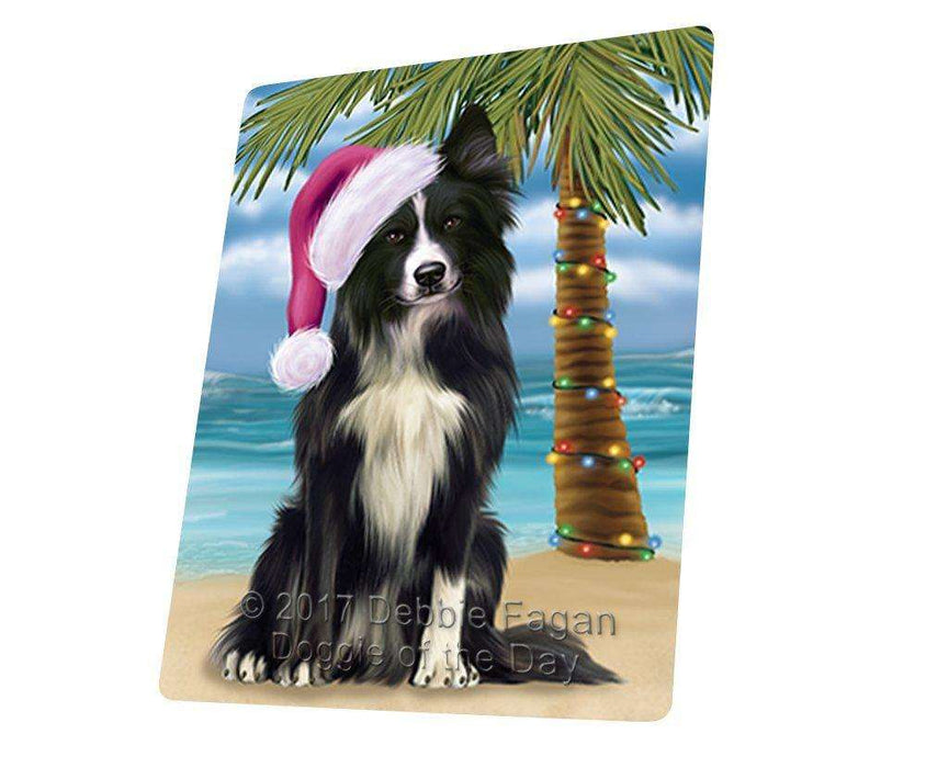 Christmas Happy Holidays Summer Time Border Collie Dog on Beach Wearing Santa Hat Cutting Board CUTB495