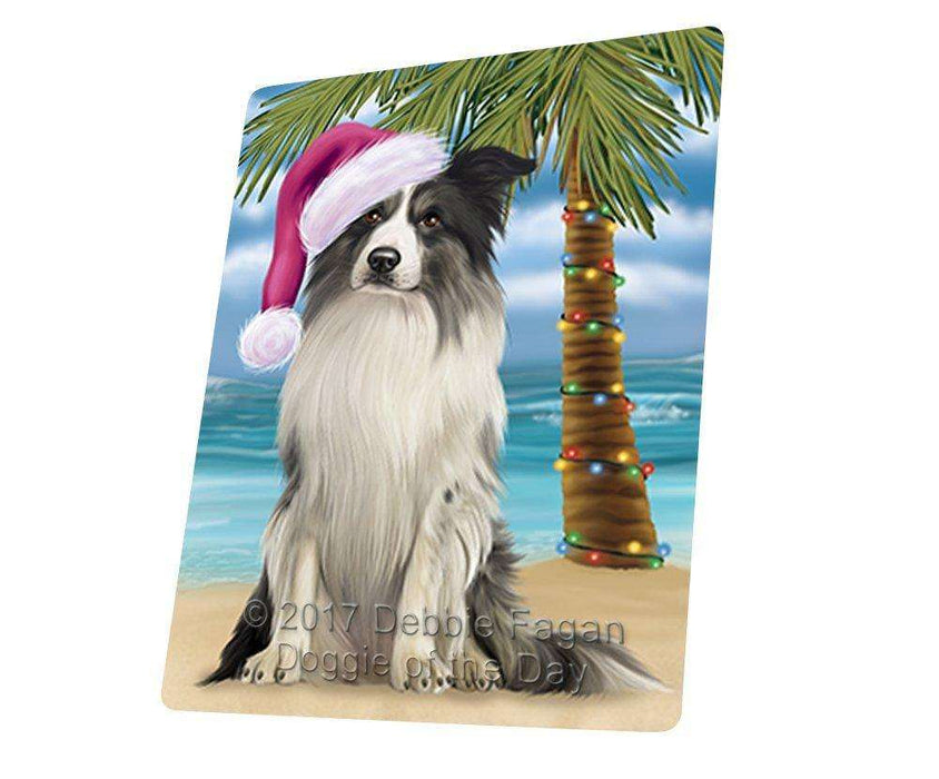 Christmas Happy Holidays Summer Time Border Collie Dog on Beach Wearing Santa Hat Cutting Board CUTB498