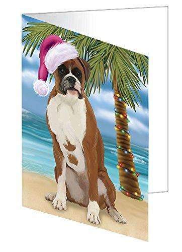 Christmas Happy Holidays Summer Time Boxer Dog on Beach Handmade Artwork Assorted Pets Greeting Cards and Note Cards with Envelopes for All Occasions and Holiday Seasons GCD1955